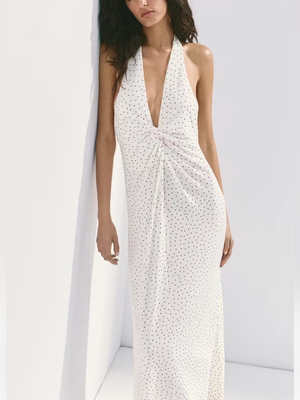 Mango White Polka Dot Halter Maxi Dress